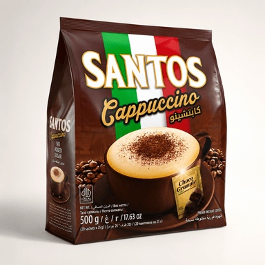 کاپوچینو سانتوس ساده بدون شکر افزوده ۵۰۰ گرم ۲۰ ساشه | Santos Simple Cappuccino No Added Sugar 500g 20 Sachets