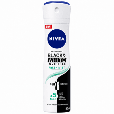 اسپری ضد تعریق بلک اند وایت فرش میست Black & White Fresh Mist مدل Black & White Invisible Fresh Mist حجم 150 میلی‌لیتر